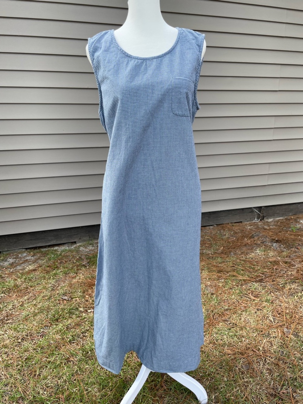 Jennifer Moore Sleeveless Blue Gingham Maxi Dress, 💯 cotton